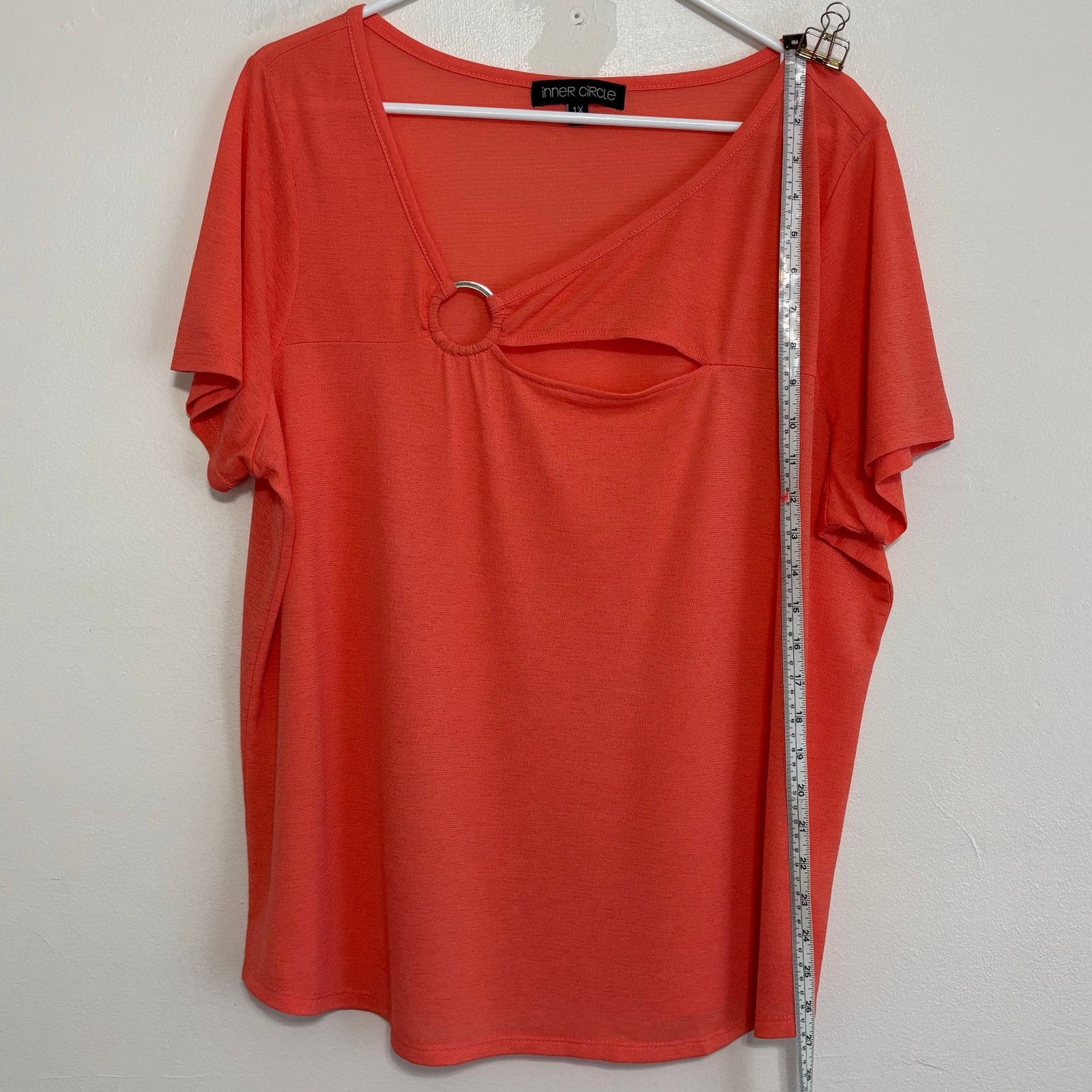 Other Inner Circle Coral Asymmetrical Blouse 1X Cutout Stretch Top Size XL / US 12-14 / IT 48-50 - 3 Thumbnail