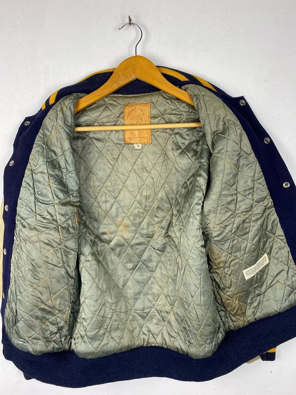 vintage 70s/80s golden bear varsity jacket leather sleeves