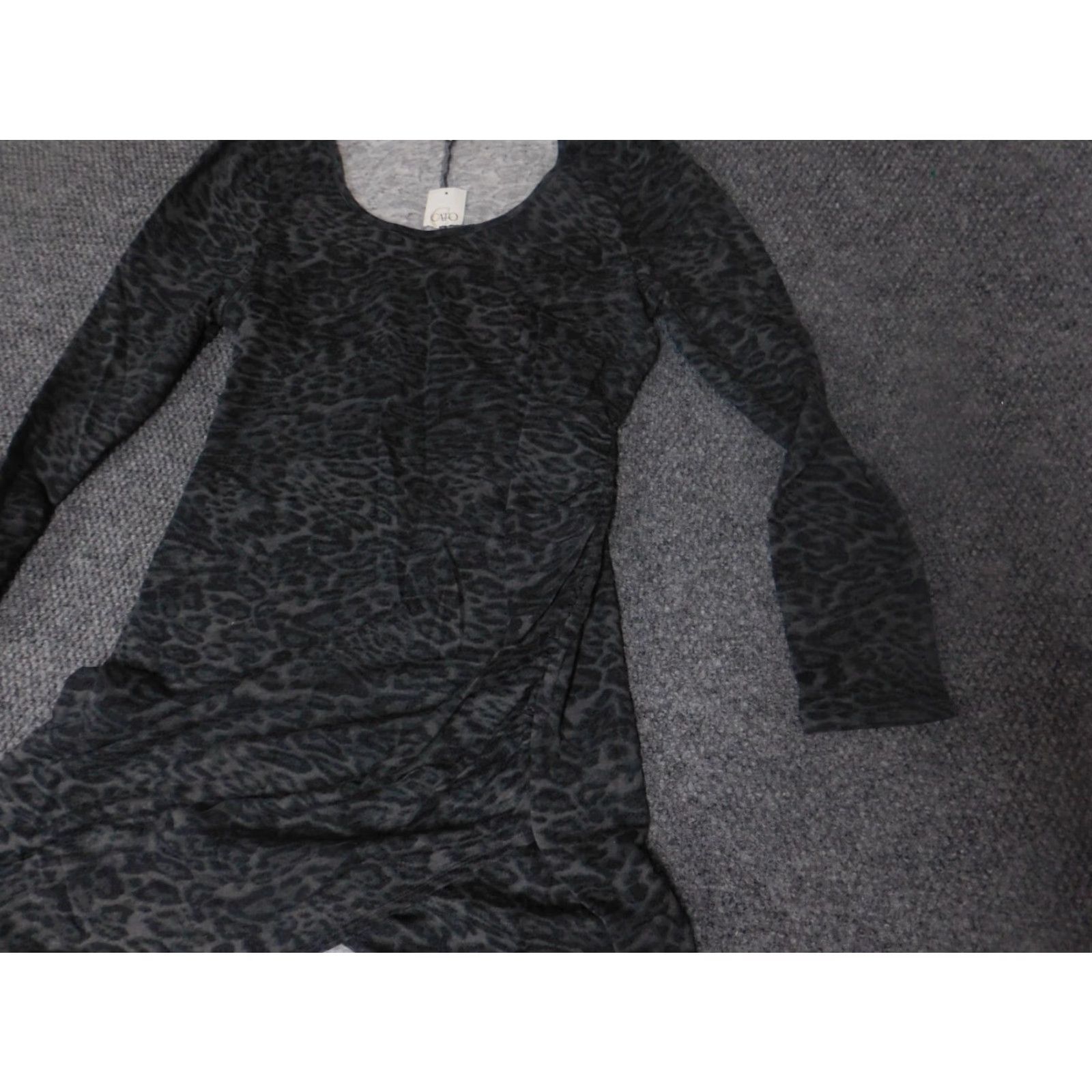 Vintage Cato Womens Dress Midi A-Line Mock Neck Long Sleeve Puff Sleeve Cotton Polyester Knit Crochet Gray M Size M / US 6-8 / IT 42-44 - 3 Thumbnail