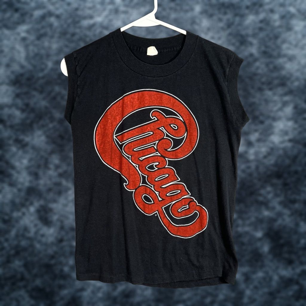 Vintage 1984 Chicago Band Concert Tour T Shirt Men Adult Medium Sleeveless Black Graphic Tee 1980s Music Festival Retro