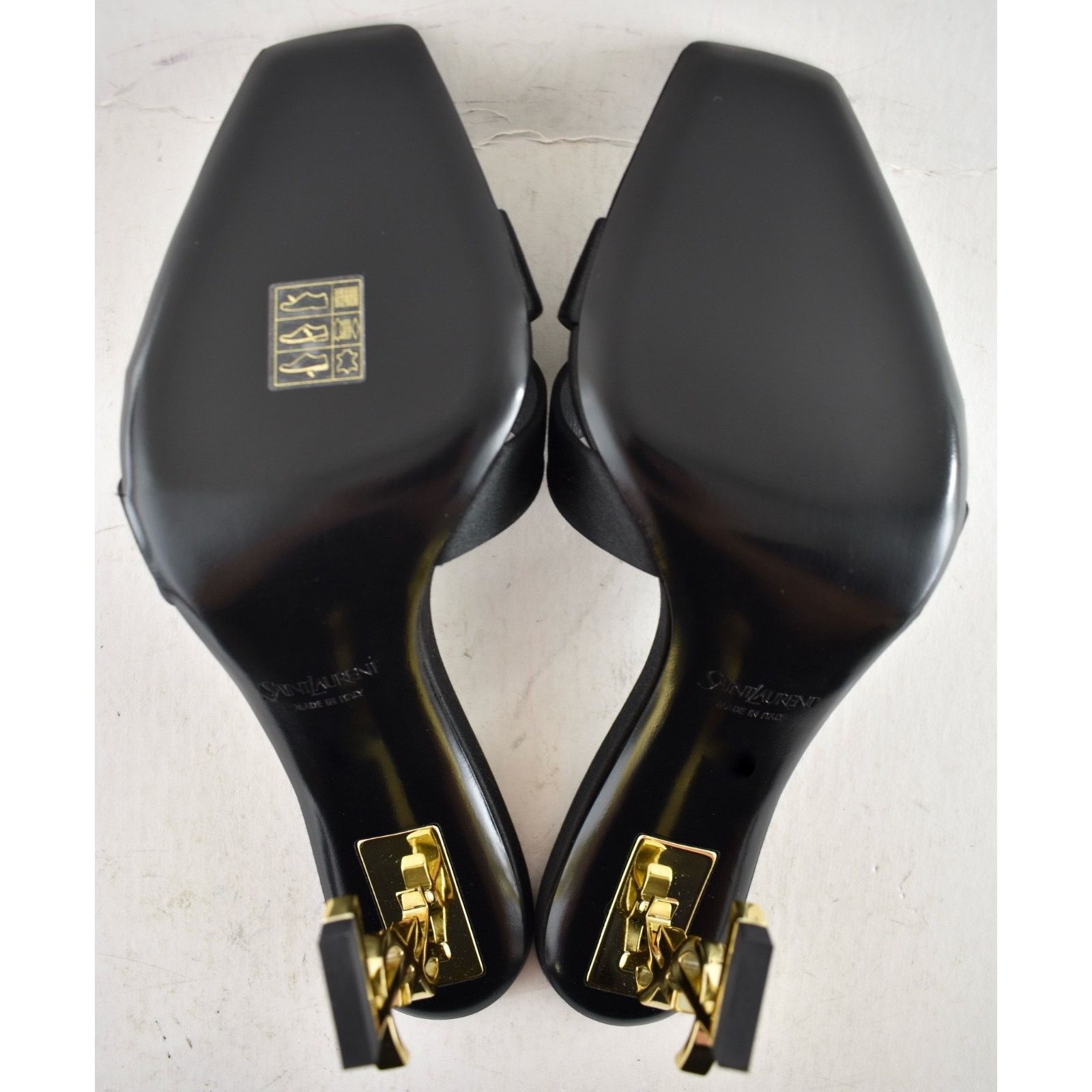 Yves Saint Laurent Saint Laurent Opyum 85 Sandal Black Satin Gold YSL Pump 37.5 Size US 7.5 / IT 37.5 - 20 Thumbnail