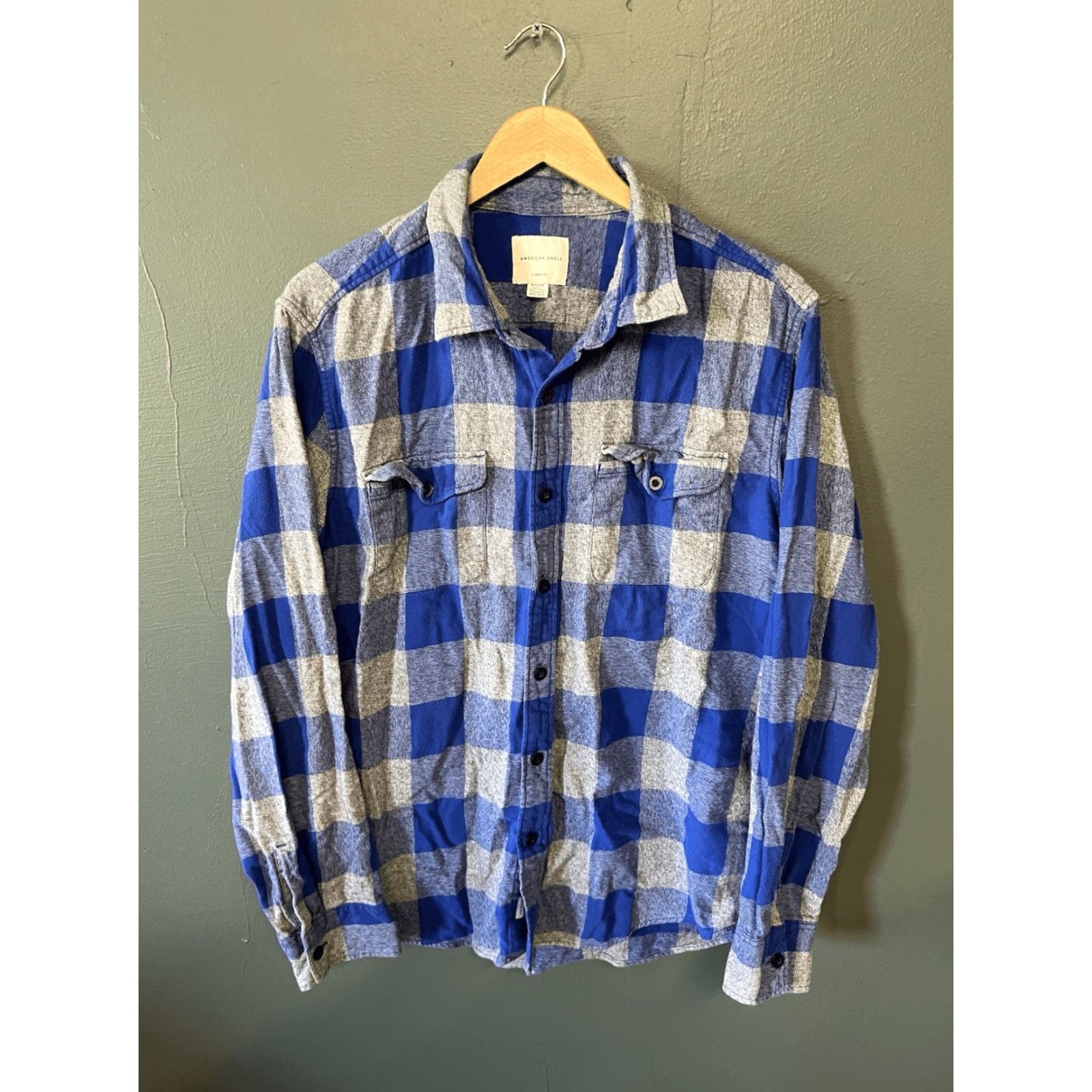 American Eagle Outfitters VINTAGE American Eagle Mens Blue Checkered Long Sleeve Button Up Flannel XL Size US XL / EU 56 / 4 - 2 Thumbnail