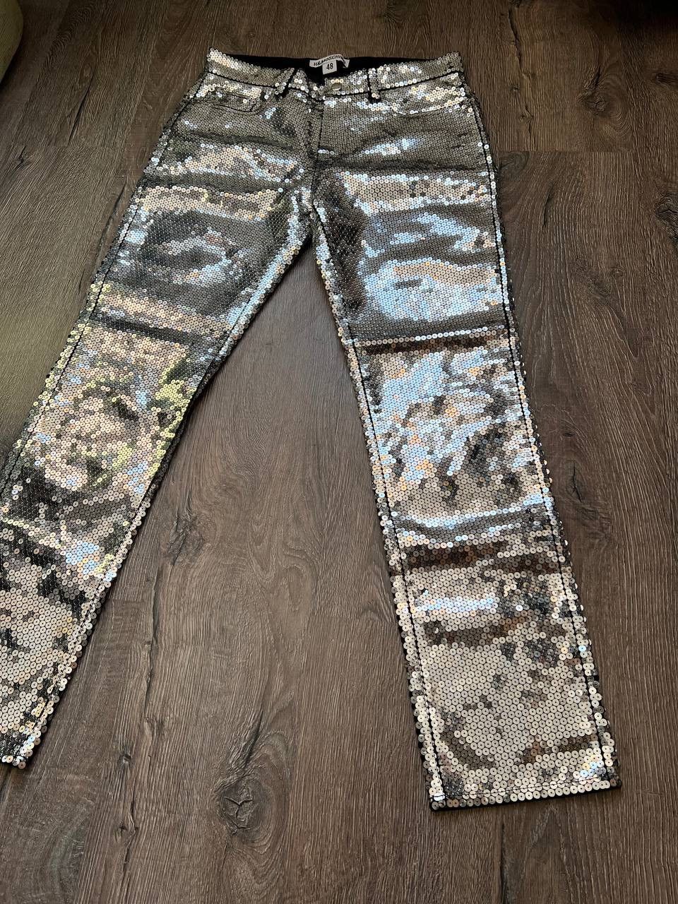 Japanese Brand × Jeremy Scott × Moschino Moschino H&M Jeremy Scott sequined denim silver pants Size US 33 - 5 Thumbnail