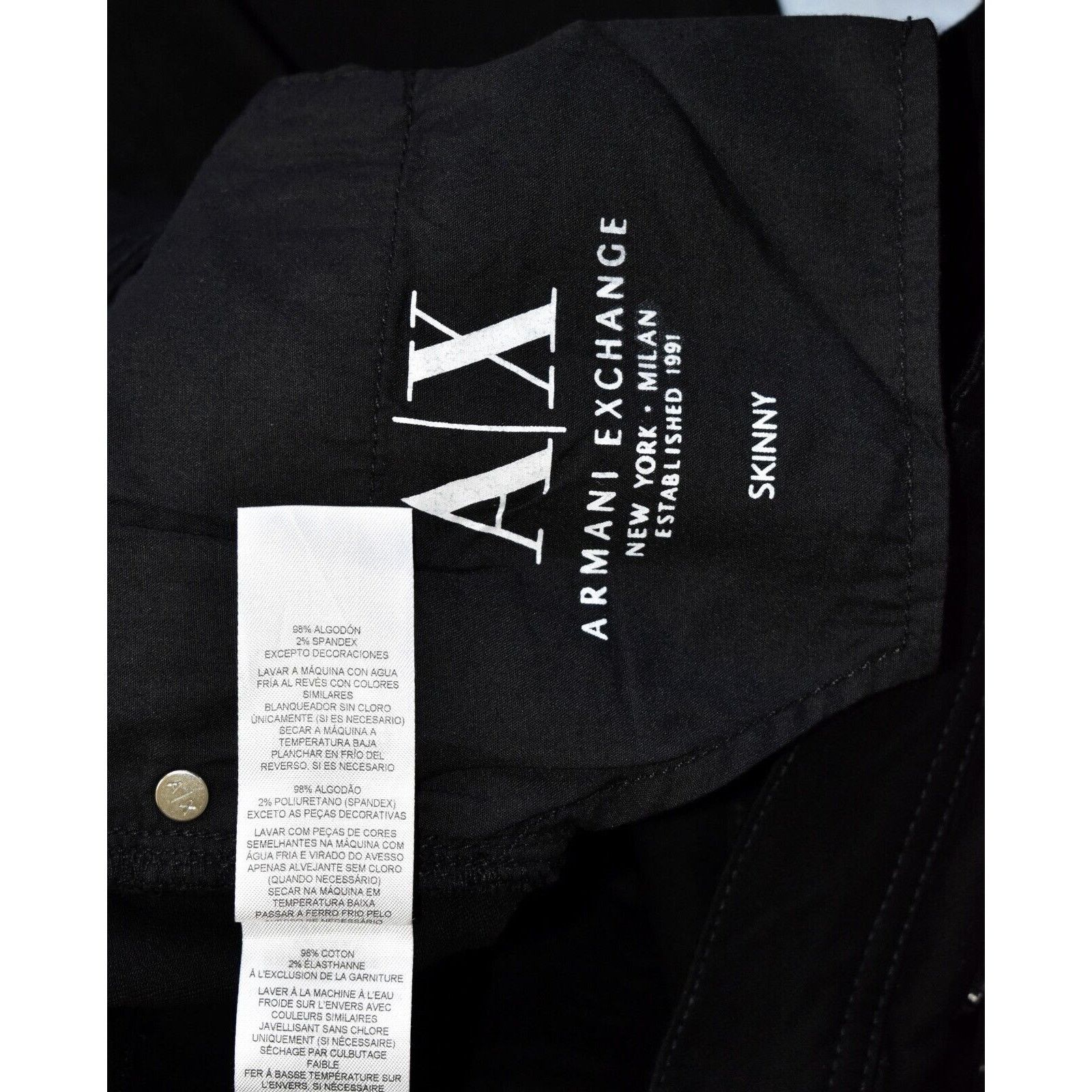 Armani Exchange B0 NWT ARMANI EXCHANGE Black Skinny Jambe Etroite Jeans 28 R Size 28" / US 6 / IT 42 - 8 Thumbnail