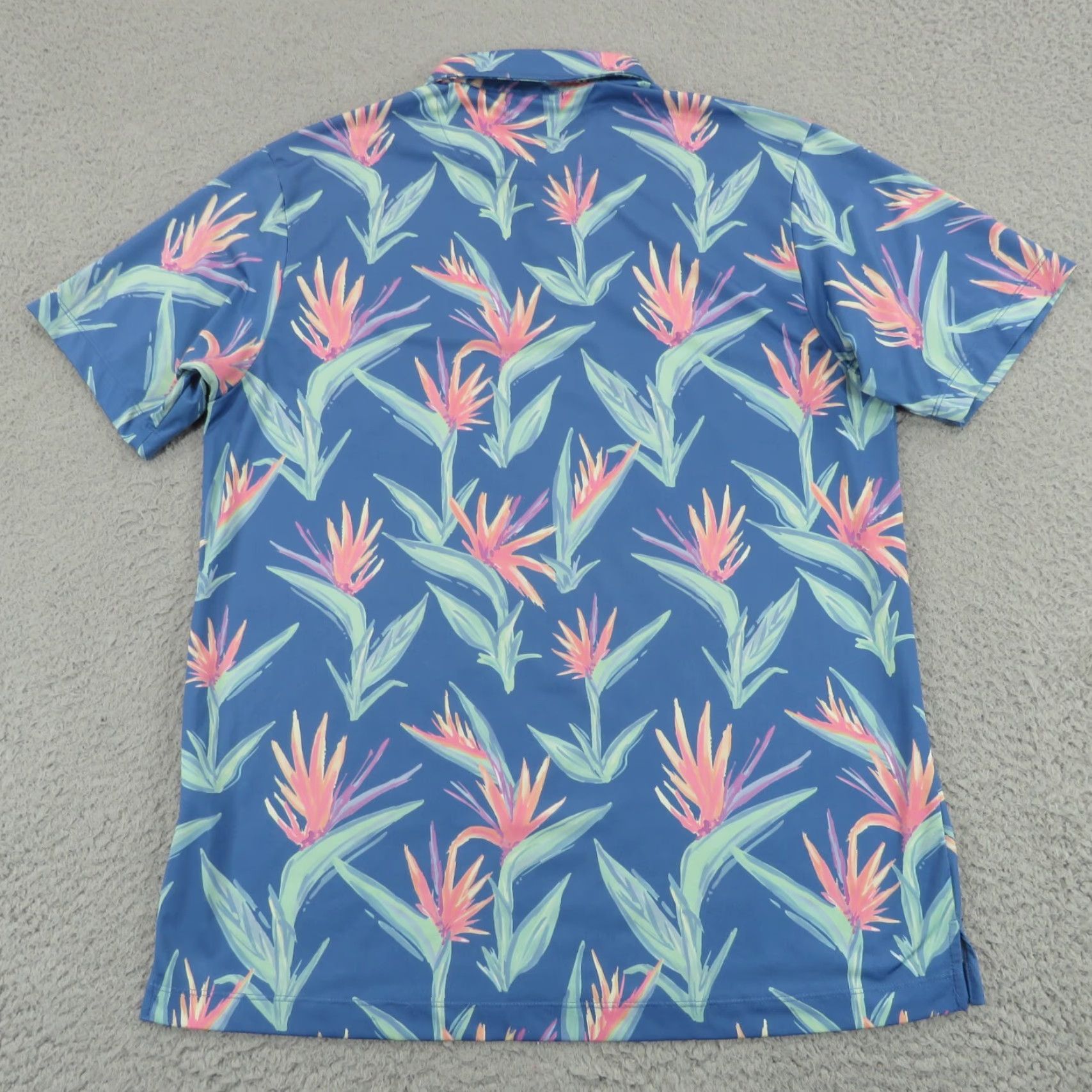 Vintage Bad Birdie Polo Mens Large Blue Green Flower All Over Print AOP Performance Golf Polo Shirt Size US L / EU 52-54 / 3 - 4 Thumbnail