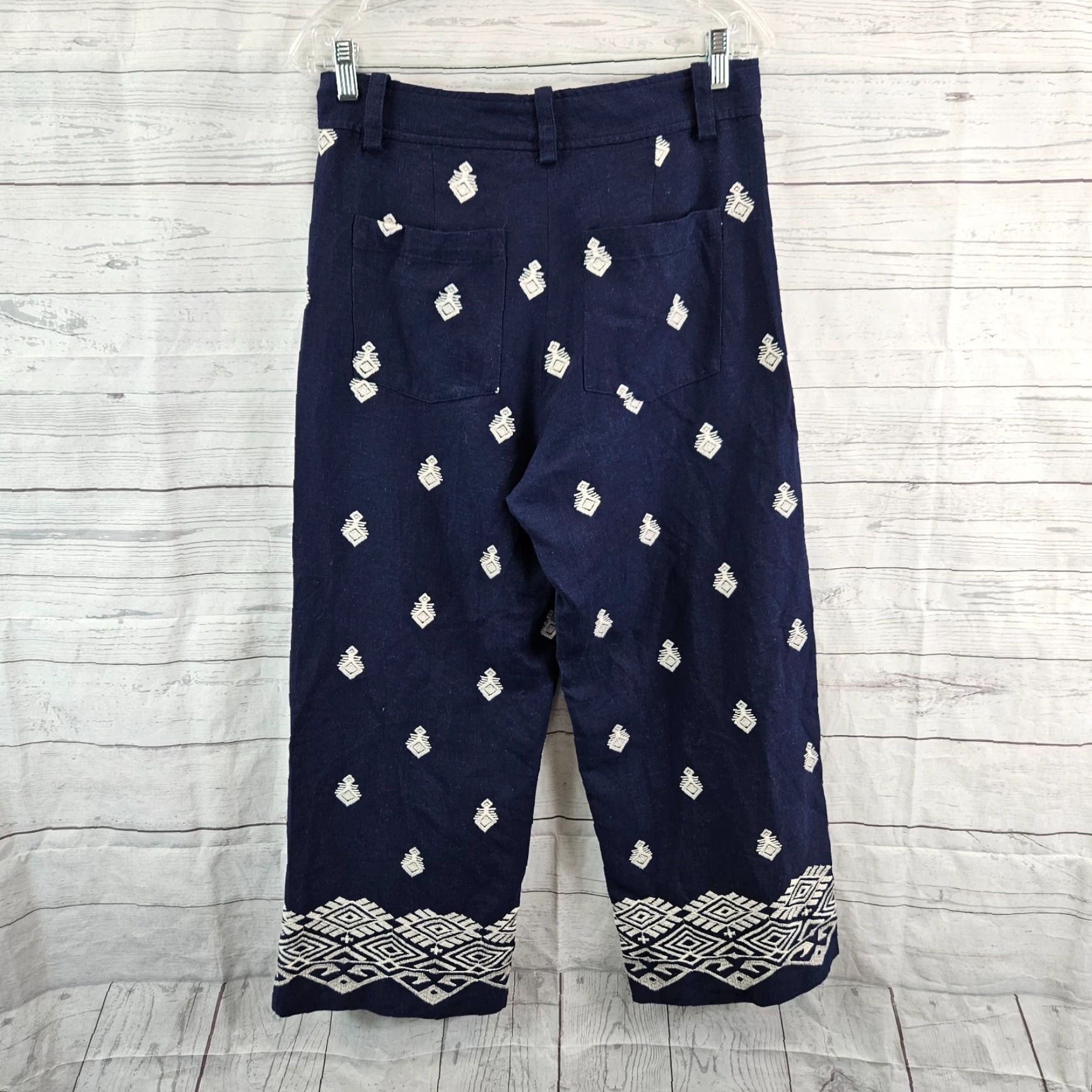Zara Zara Womens Embroidered Culotte Pants Sz Medium Blue White Linen Blend Size 32" / US 10 / IT 46 - 3 Thumbnail