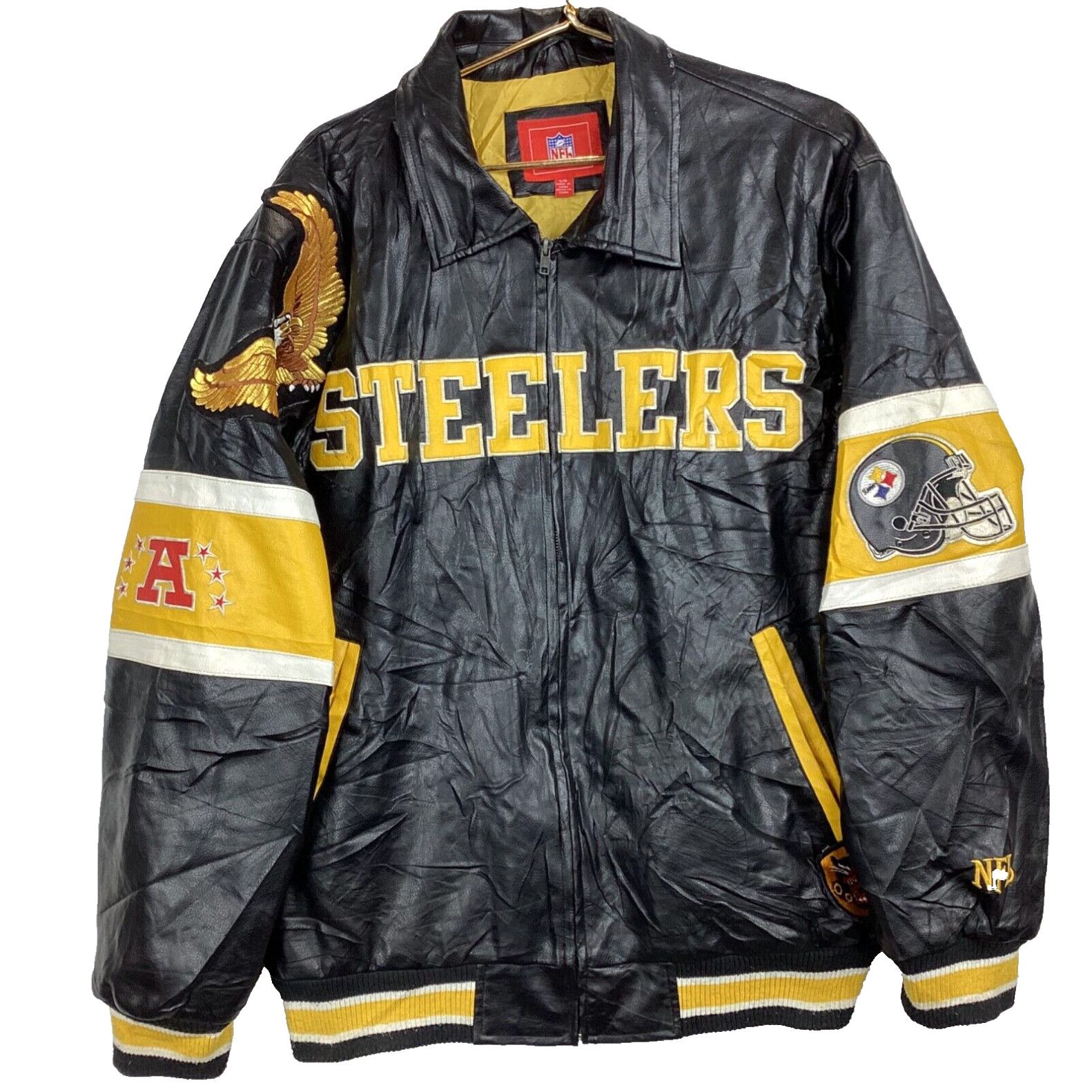 image of Vintage Pittsburgh Steelers G-Iii Apparel Leather Bomber Jacket Size Large Nfl Black in White, Men'