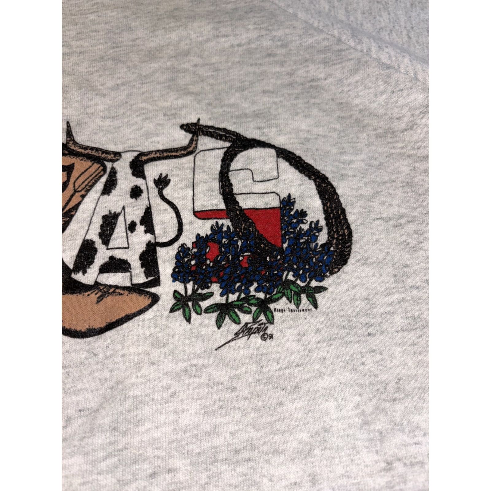 Fruit Of The Loom VINTAGE Friut Of The Loom Texas Gray Crewneck XL Mens Sweater Cowboy USA Made Cotton Logo Pullover All Seasons Cowboy Theme Size US XL / EU 56 / 4 - 5 Thumbnail