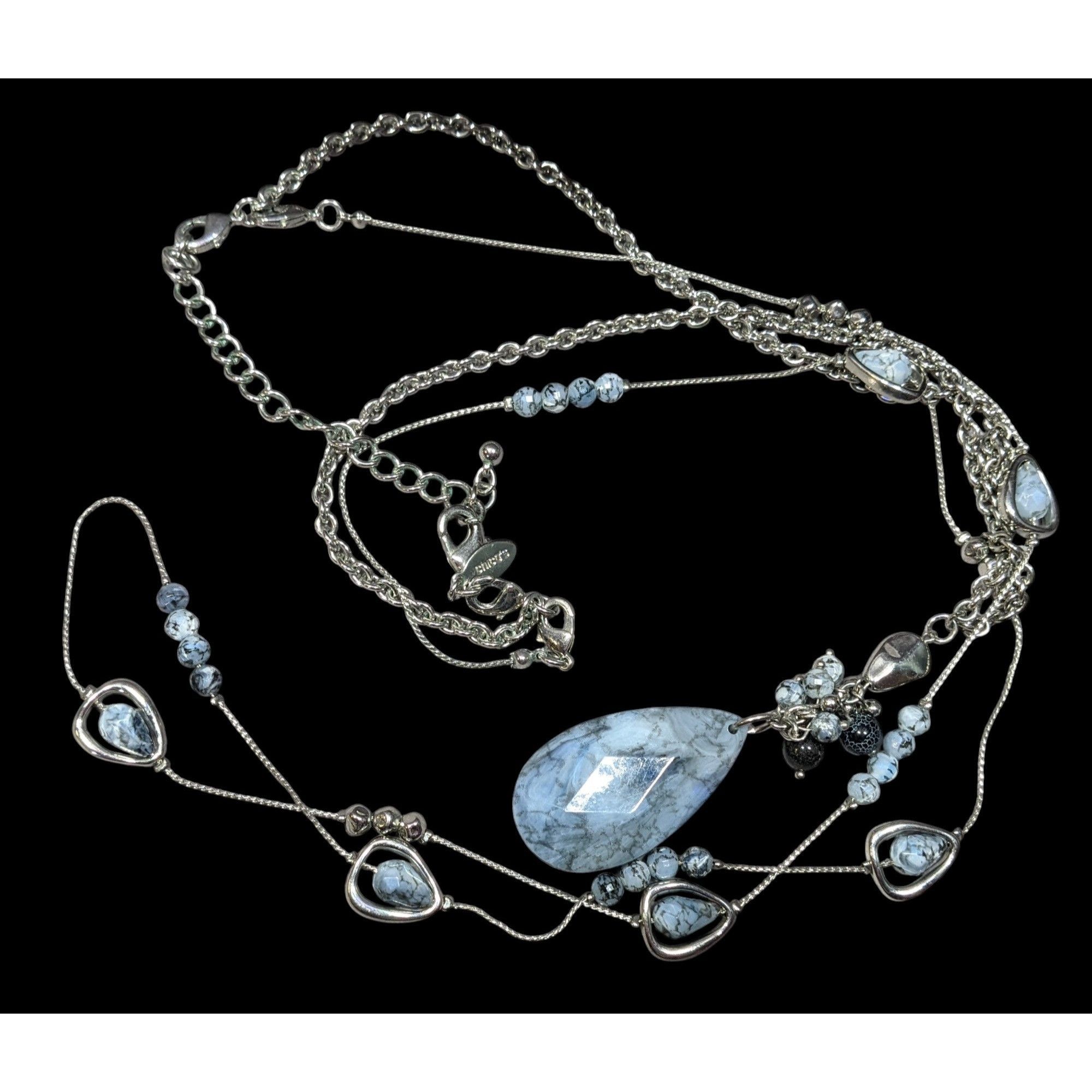 Chicos Chico's Blue Stone Teardrop And Charm Silver Tone Chain Neck Size ONE SIZE - 1 Thumbnail