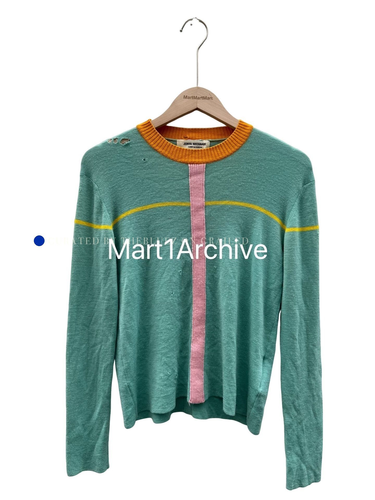 Comme des Garcons Green Striped Distressed Long Sleeve Sweater Size US S / EU 44-46 / 1 - 1 Thumbnail