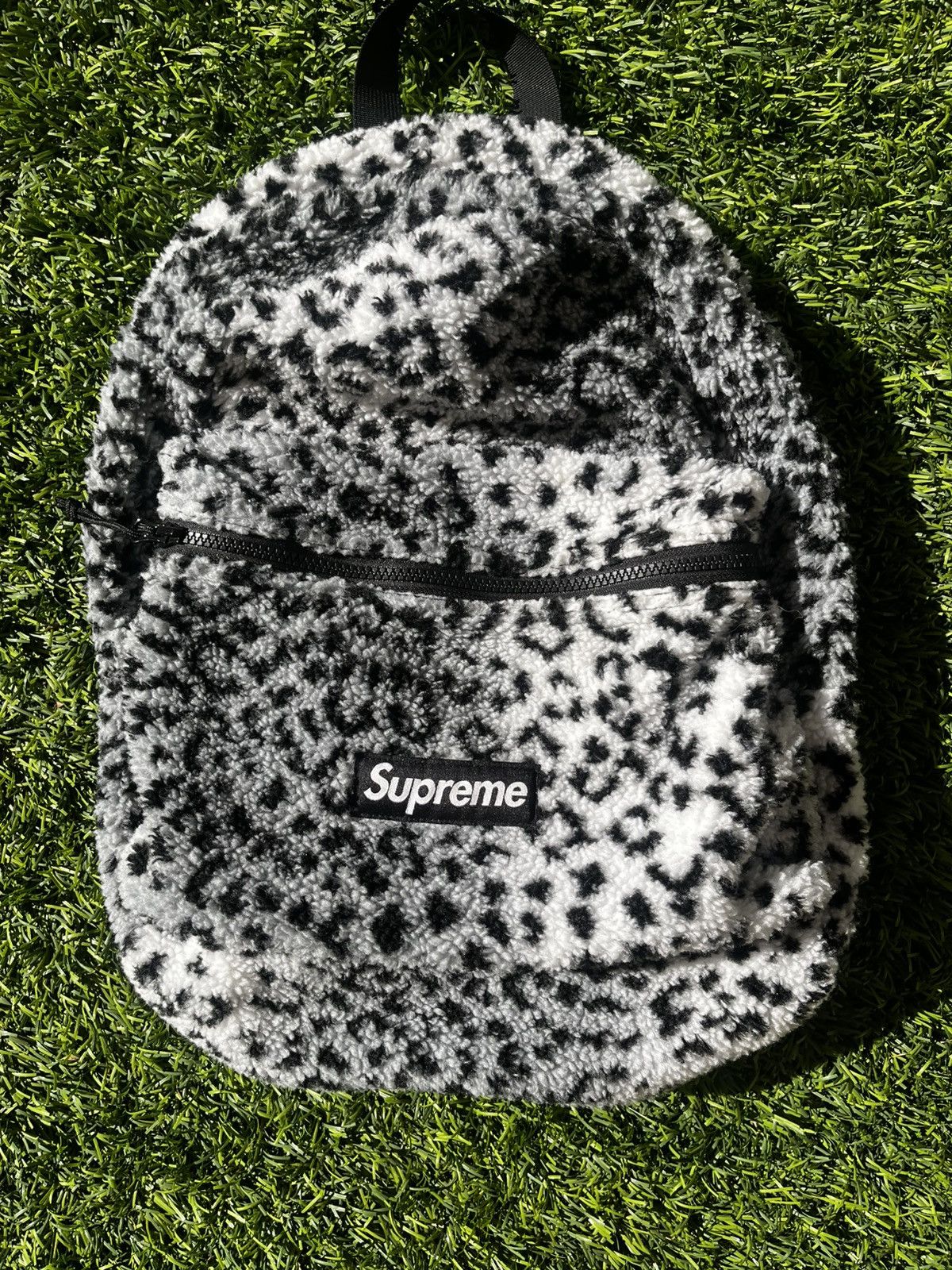 Supreme White fleece leopard backpack bag