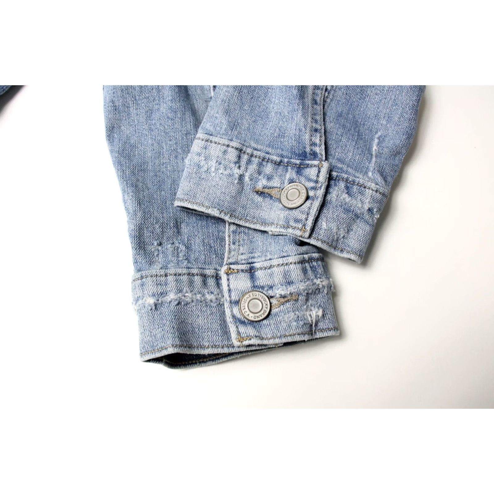 Lucky Brand LUCKY BRAND Jacket Denim Trucker Distress Button Up Polo Neck Men's LARGE Blue Jacket Size US L / EU 52-54 / 3 - 5 Thumbnail