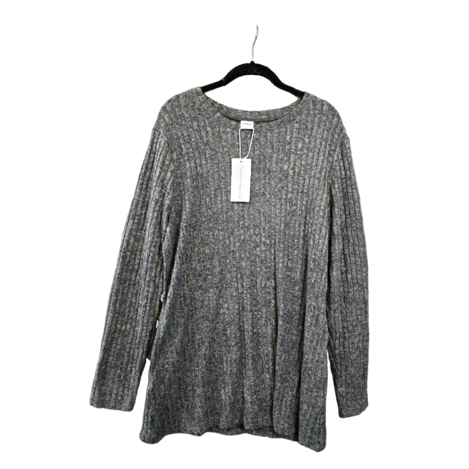 Vintage XIEERDUO Long Sleeve Crew Neck Loose Fit Tunic W/Pockets Dark Gray Sz L - NWT Women Blouse, Polyester Spandex Rayon, 3-Pocket Shirt Dressy Casual Airy Size L / US 10 / IT 46 - 1 Thumbnail