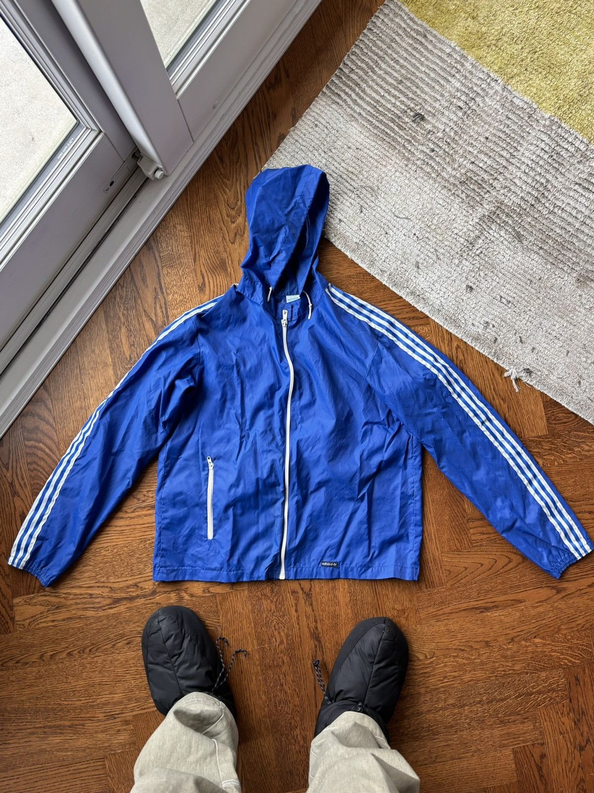 Adidas × Vintage Vintage Adidas Windbreaker Ventex Hooded 3 Stripe Track Jack Size US S / EU 44-46 / 1 - 3 Thumbnail