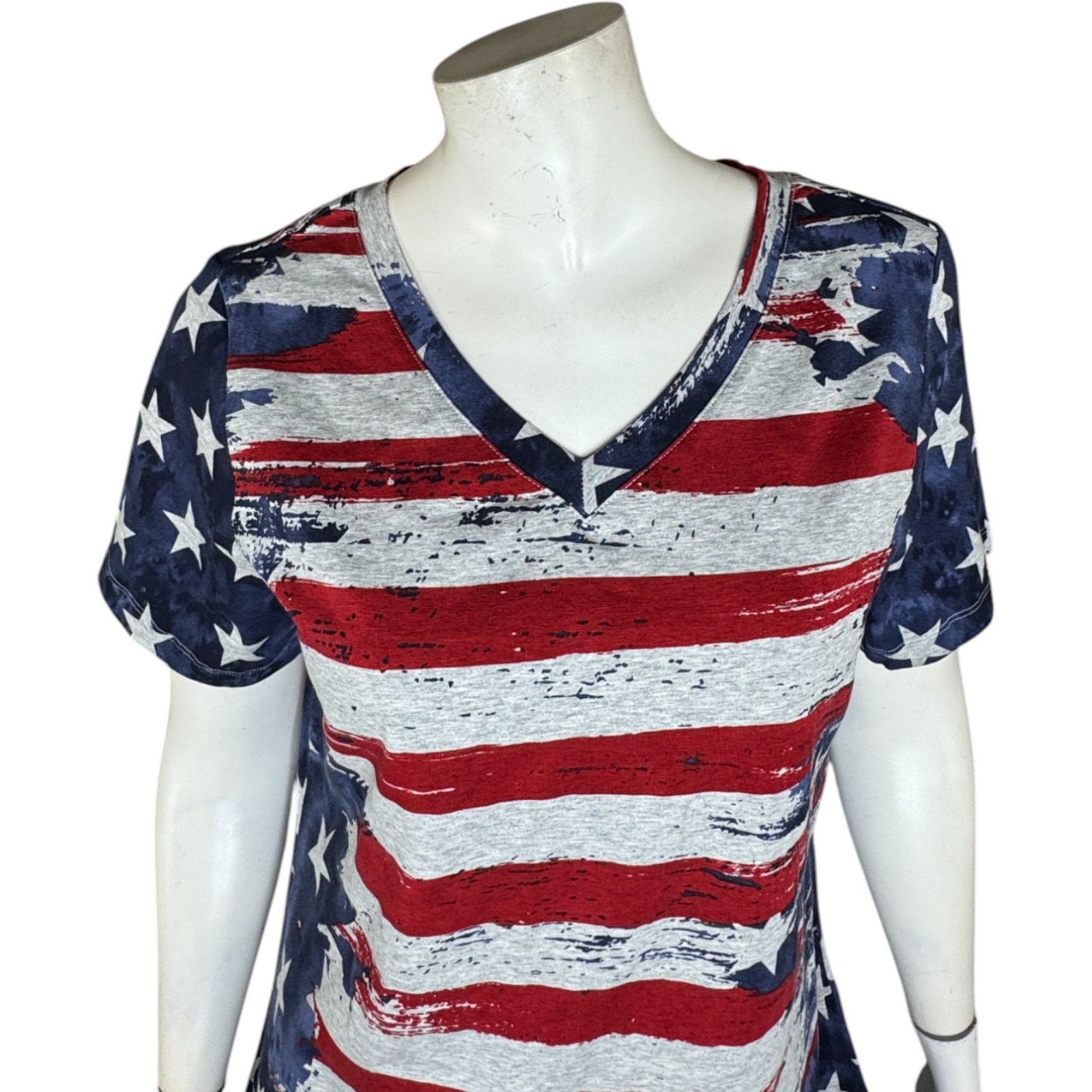 Denim & Co. Denim & Co. American Flag Short Sleeve V-Neck Top Small Size S / US 4 / IT 40 - 8 Thumbnail