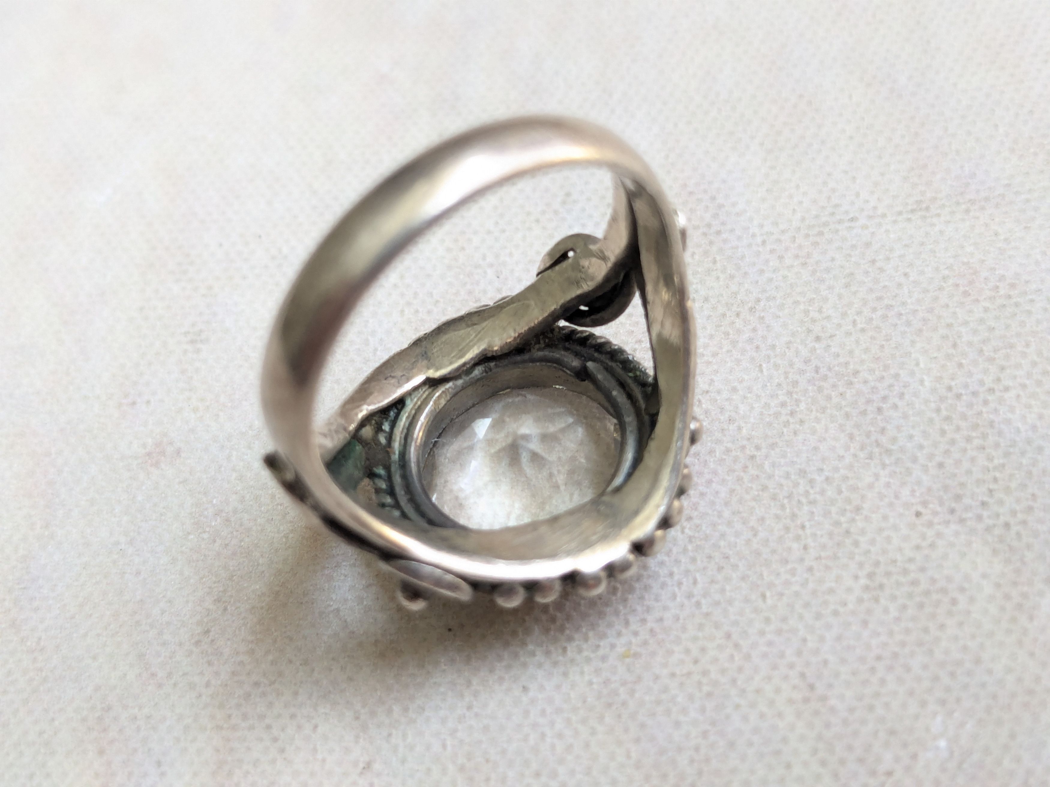 Jewelry × Vintage Sterling Silver Ring Clear Crystal Round Faceted 6.5 Size ONE SIZE - 7 Thumbnail