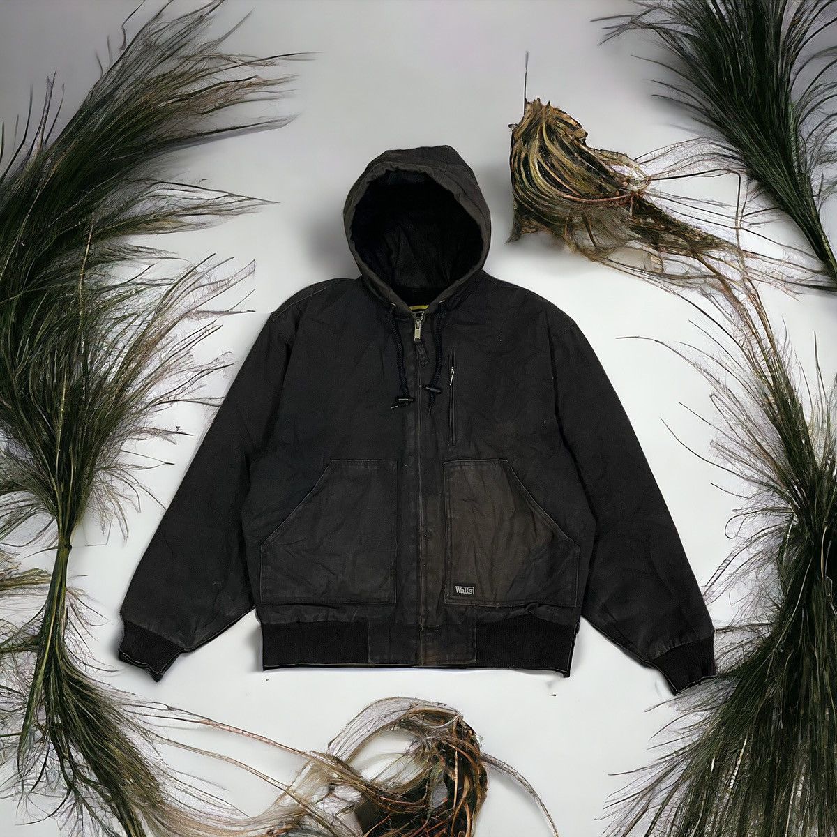 image of Carhartt x Made In USA Vintage Detroid Jacket Hoodie Zipper Walls Workwear,carharrt Material in Bla