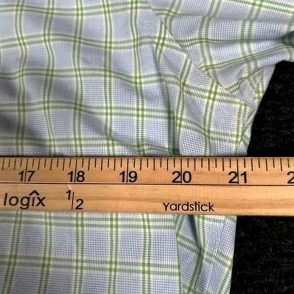 Vintage Twillory Mens Dress Shirt Blue Green Plaid Non-Iron Twill 16 Slim Button Collar Barrels Cuff Mens Size 16 Size 42R - 6 Thumbnail