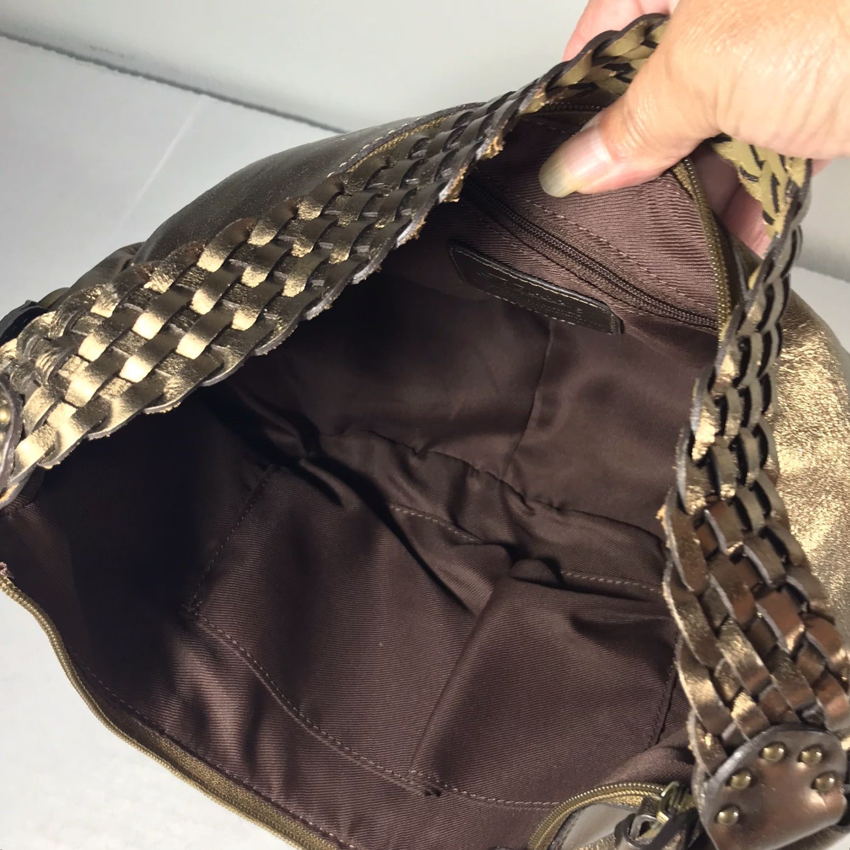 Fossil VINTAGE Fossil Leather Shoulder Bag Aztec Design Women's Medium Bronze Crossbody Casual Size ONE SIZE - 4 Thumbnail