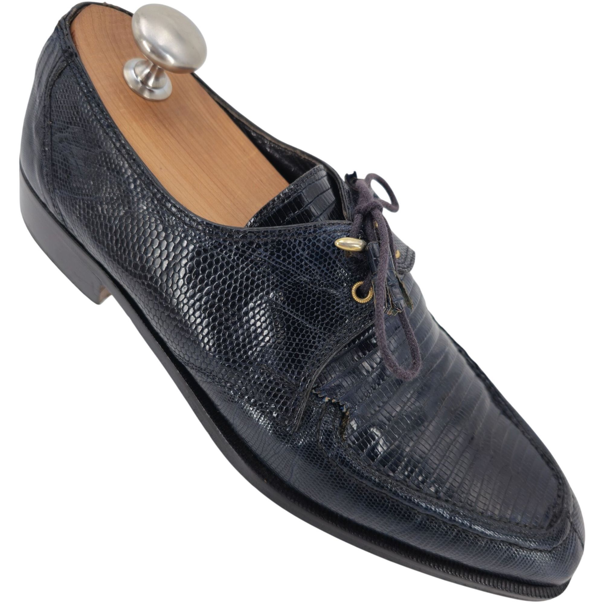 Vintage Vintage David Eden Exotic Teju Lizard Navy Blue Dress Shoes Size US 8.5 / EU 41-42 - 1 Thumbnail