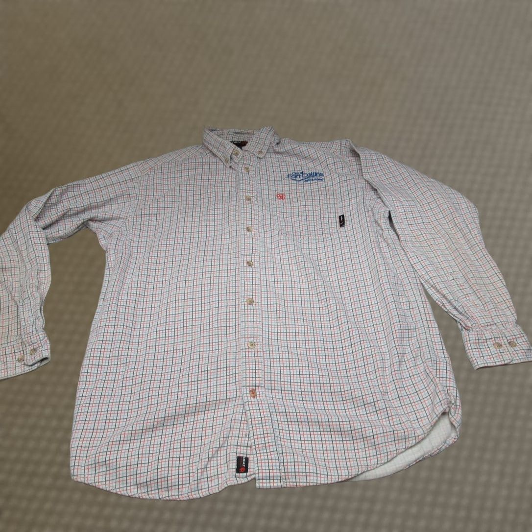 Ariat Ariat Work Shirt Men Large Tall White Check Flame Resistant Pocket LOGO CAT 2 Size US L / EU 52-54 / 3 - 1 Thumbnail