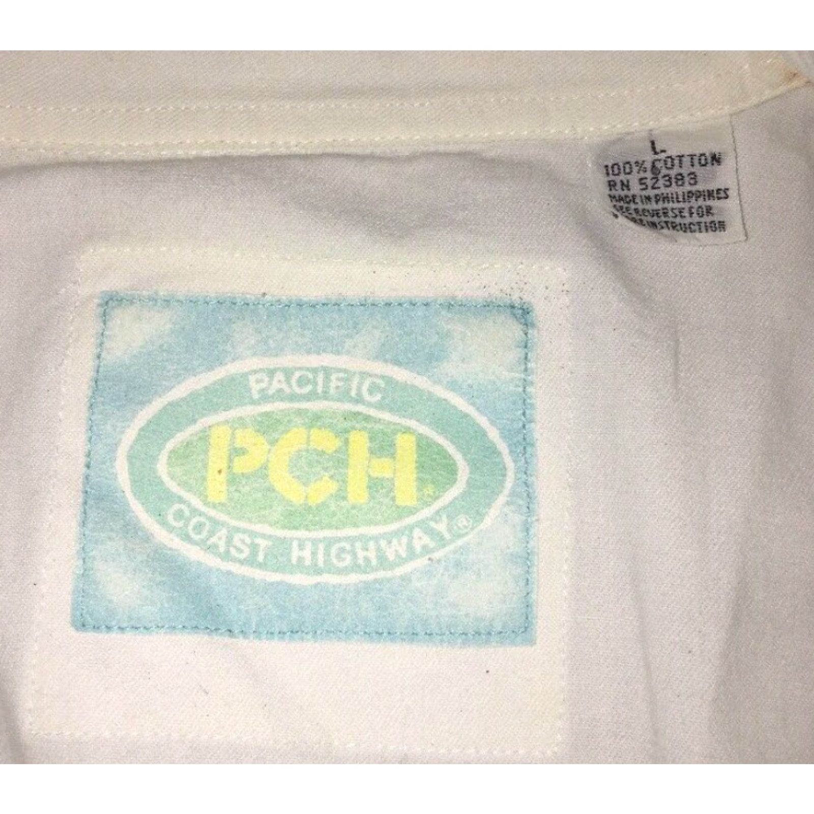 Vintage VINTAGE Pacific Coast Highway Shirt Men Short Sleeve Button-Front 100% Cotton Size L Blue/White Mens Size US L / EU 52-54 / 3 - 6 Thumbnail