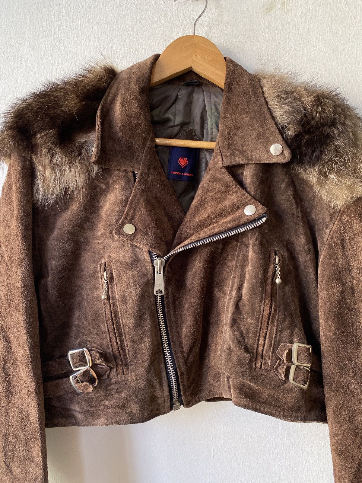Le Grande Bleu (L.G.B.) × Seditionaries RARE!! Vintage Super Lovers Suede Leather Fur Cropped Jacket Size US M / EU 48-50 / 2 - 6 Thumbnail