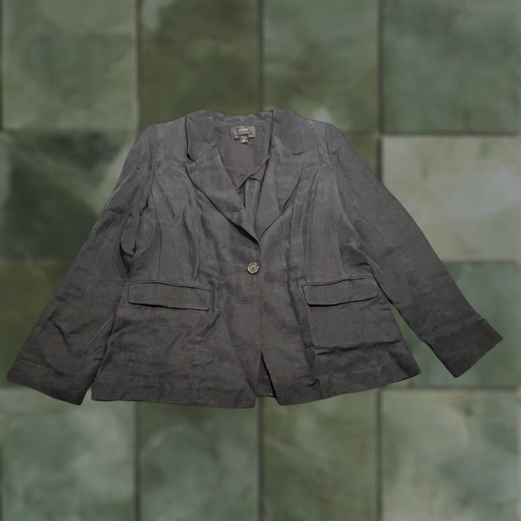 J.Crew J.CREW Blazer Women's 12 Black Linen Blend Willa Button Cuff City Preppy Adult Size XL / US 12-14 / IT 48-50 - 1 Thumbnail