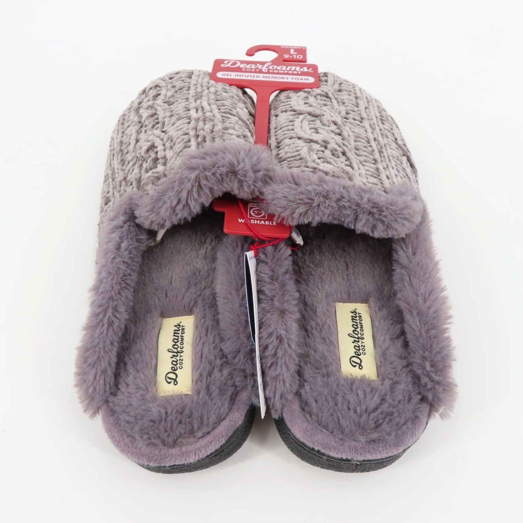 Vintage Dearfoams Slippers Women Large 9-10 Grey Chenille Cable Knit Faux Fur Slide NEW Memory Foam Slide Slippers Womens Medium? Size US 9 / IT 39 - 6 Thumbnail