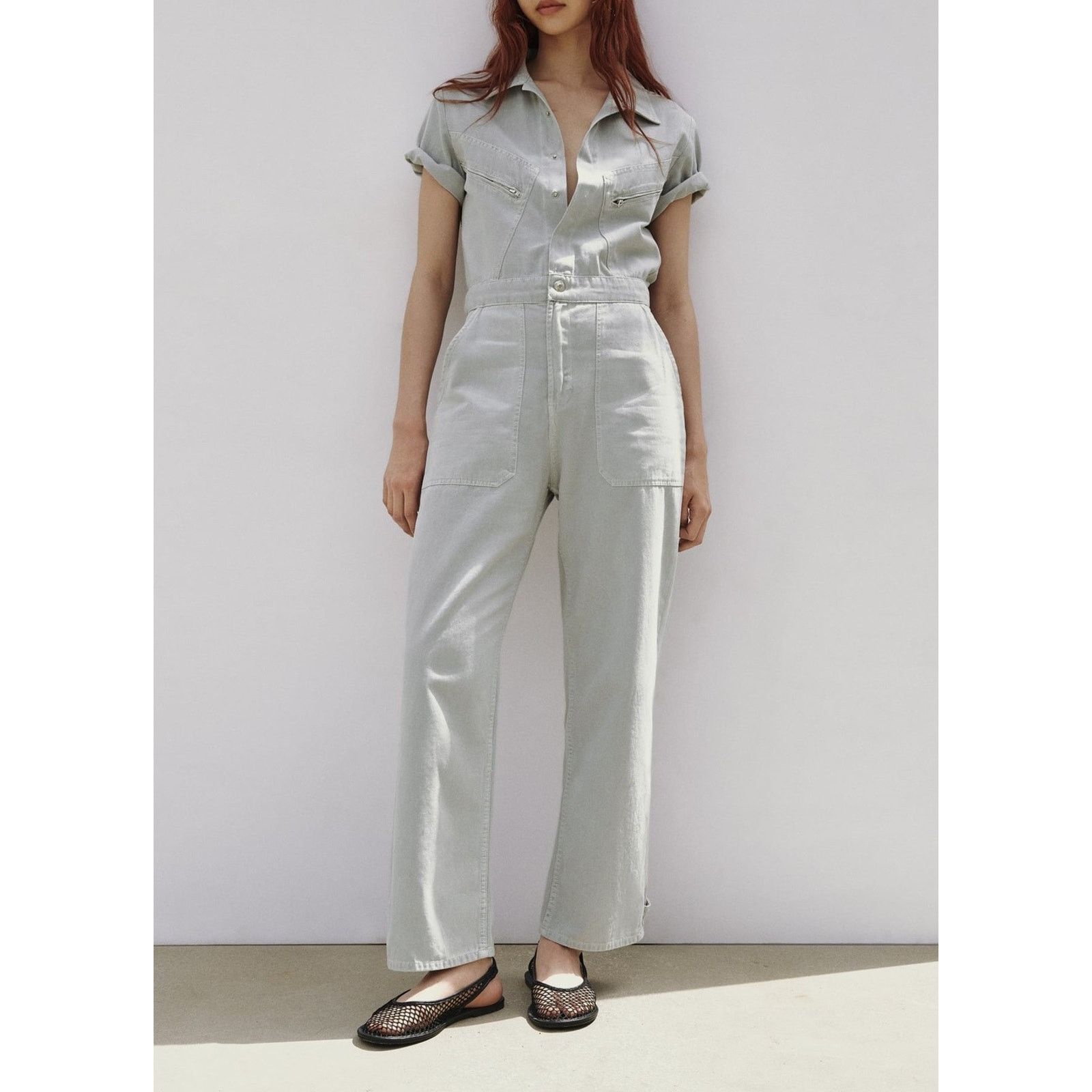 Faherty Faherty Cotton Jean Romper Light Wash S A001619 Size 27" / US 4 / IT 40 - 1 Thumbnail