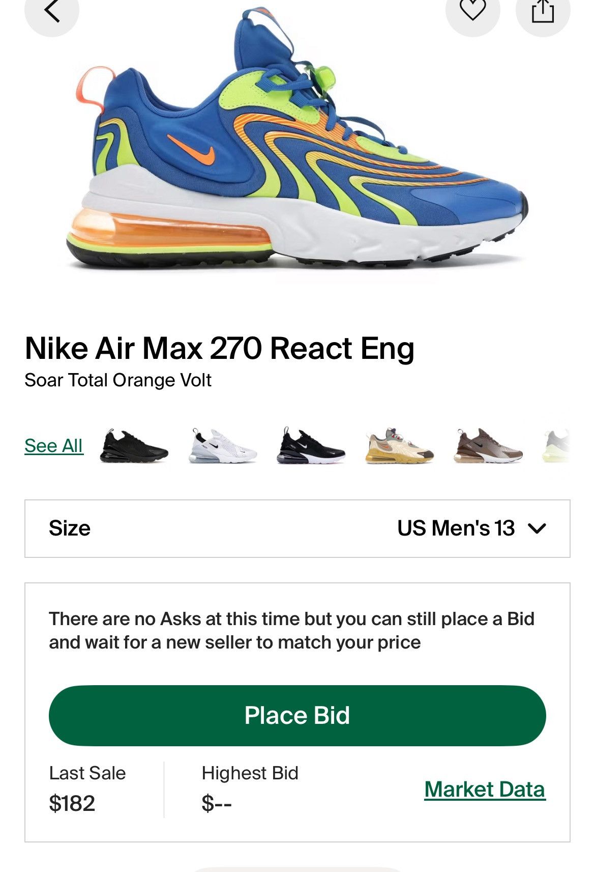 Nike Nike Air Max 270 React “Soar Total Orange Bolt” Size US 13 / EU 46 - 8 Thumbnail