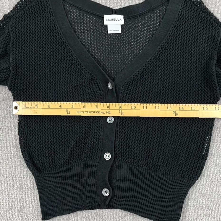 Marella MARELLA Cardigan Sweater Womens XS/Small Cropped Black Open Knit Ribbed Romania Size XS / US 0-2 / IT 36-38 - 4 Thumbnail