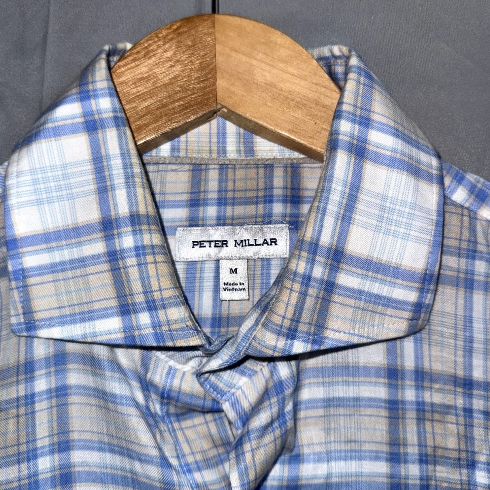 Peter Millar Peter Millar Shirt Mens Medium Blue Tan Plaid Button Front Long Sleeve Casual Shirt Size US M / EU 48-50 / 2 - 5 Thumbnail