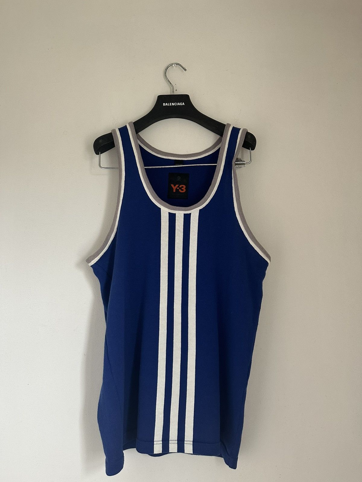 image of Y-3 Adidas Runway 3-Stripe Knit Tanktop in Blue, Men's (Size Medium)
