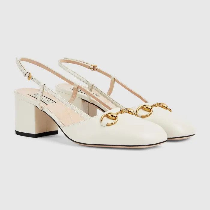 Gucci o1s1wg110425 Women's Horsebit Slingback Pumps in White Size US 6 / IT 36 - 2 Thumbnail