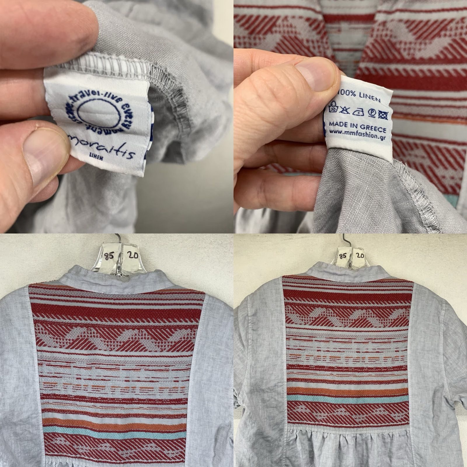 Vintage VINTAGE Moraitis Linen Women's Dress Shirt Dress Casual Bohemian Geometric Embroidered Knee Length Spring Summer Medium Gray Women Size M / US 6-8 / IT 42-44 - 8 Thumbnail