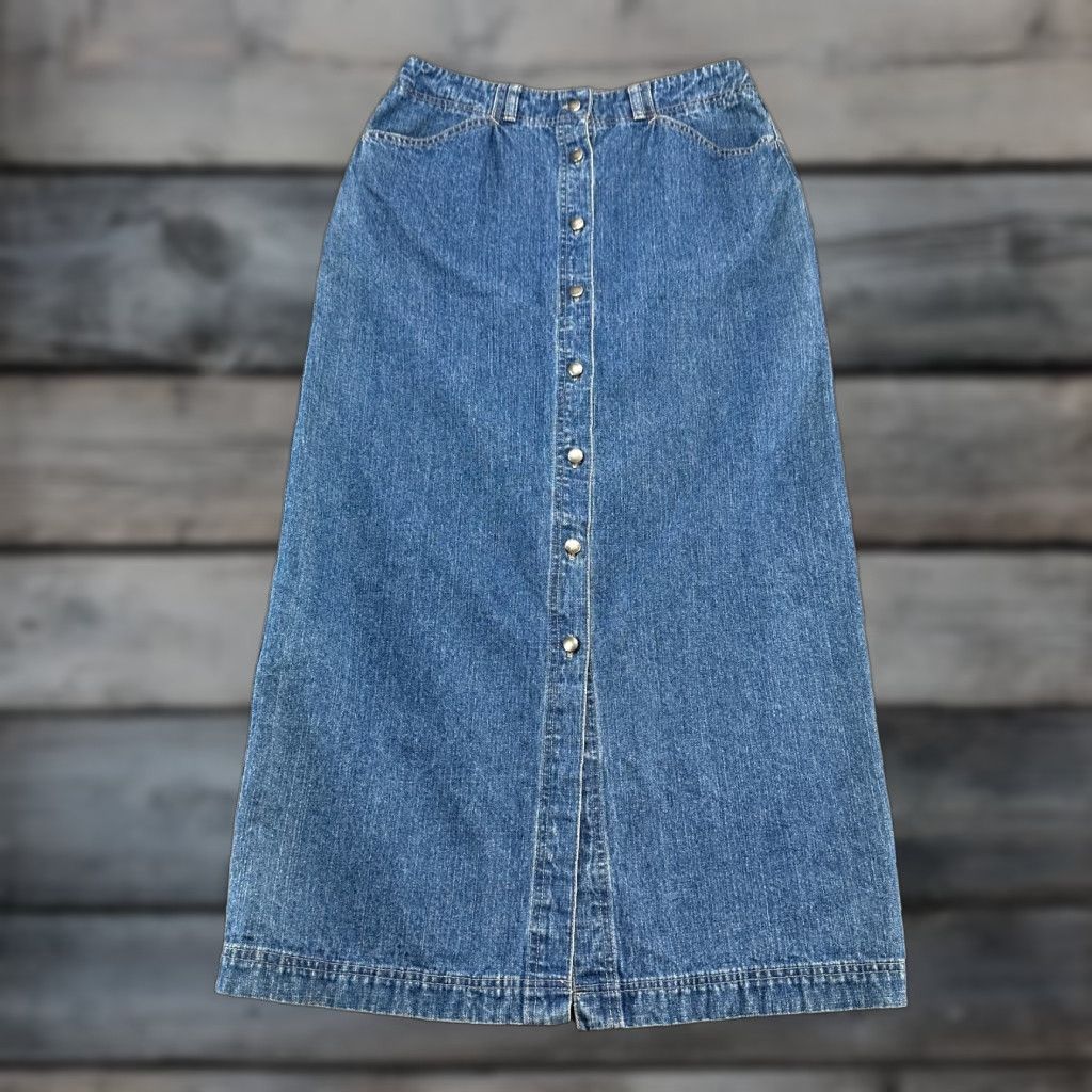 Vintage VINTAGE Style&co. Maxi Skirt Womens 8 Blue Long Denim Cotton 90s Pockets Stretch Size 30" / US 8 / IT 44 - 1 Thumbnail