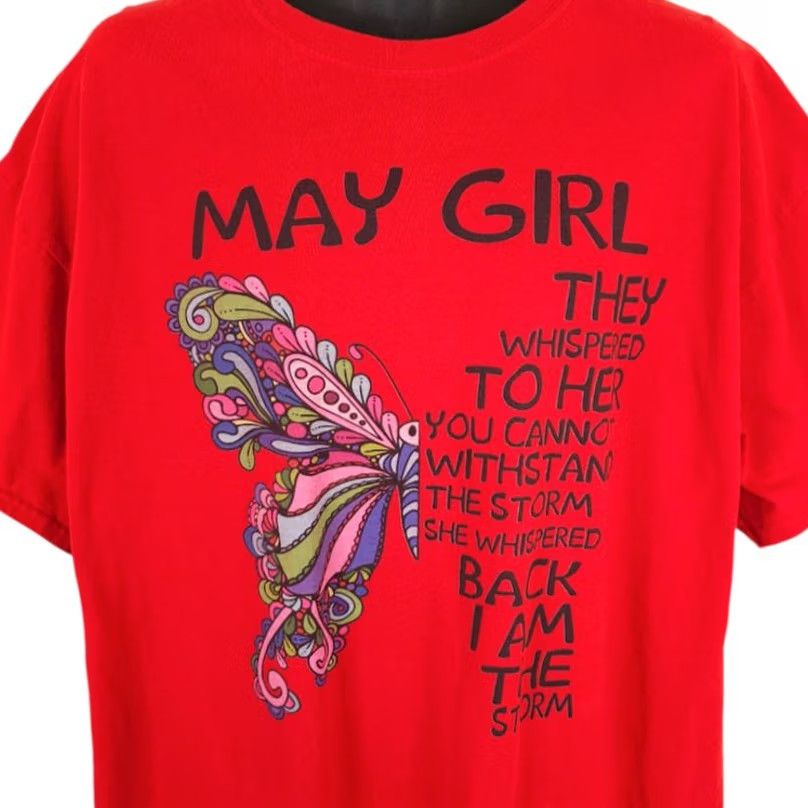 Gildan Gildan May Girl Butterfly T Shirt Mens 2XL Red Crew Neck Short Sleeve I Am The Storm Womens? Mens? Or Girls? Size US XXL / EU 58 / 5 - 2 Thumbnail