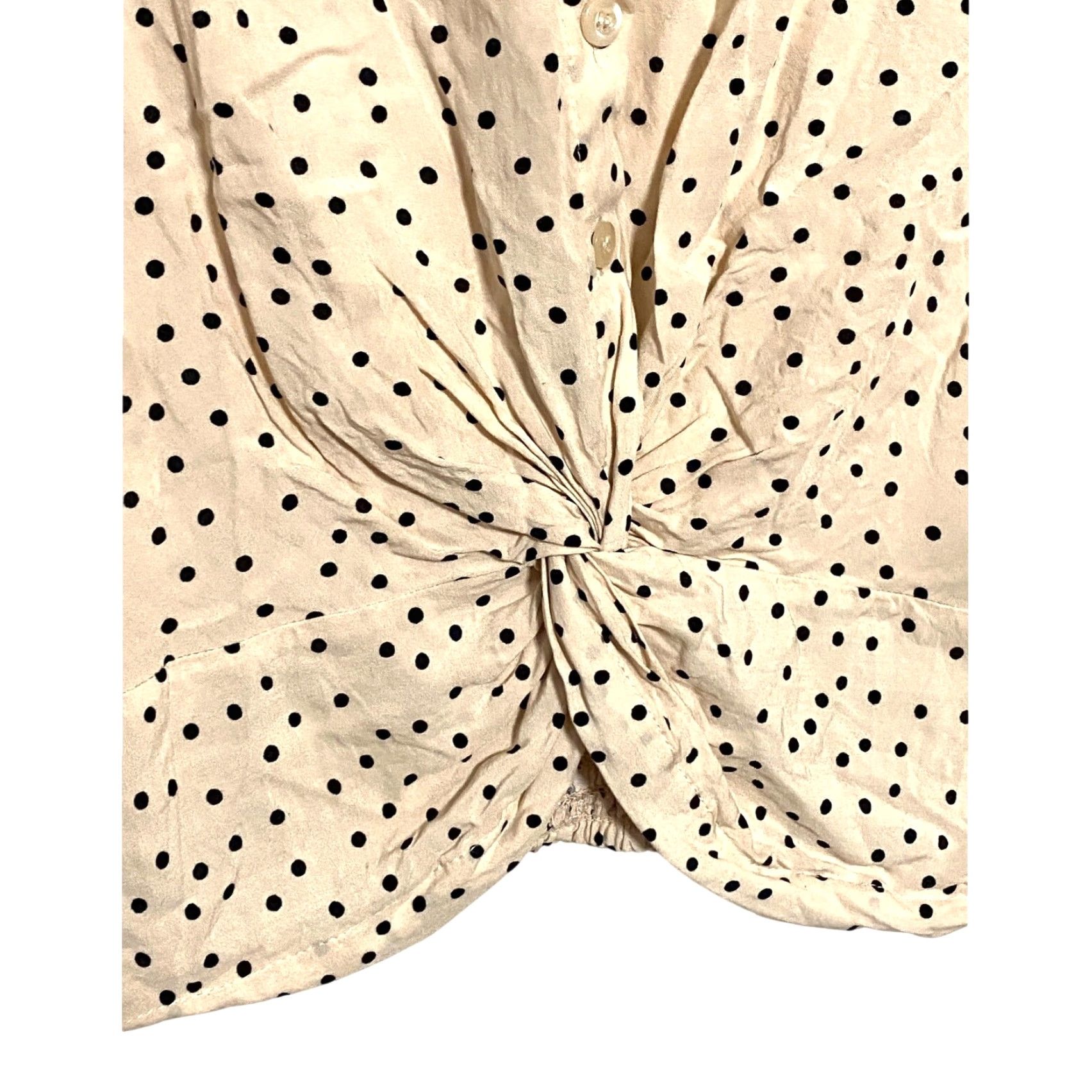 Etro Milk + Honey Polka Dot Crop Blouse Top S Cropped Blouse Womens Semi-Fitted Short Sleeve Tan Polka Dot Casual Retro Feminine Size S / US 4 / IT 40 - 2 Thumbnail
