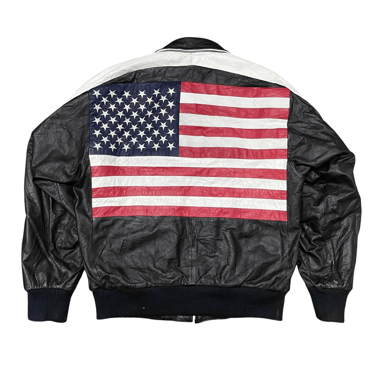 Vintage Vintage Flight Jacket Big USA Flag Leather Cowhide Size US L / EU 52-54 / 3 - 14 Thumbnail