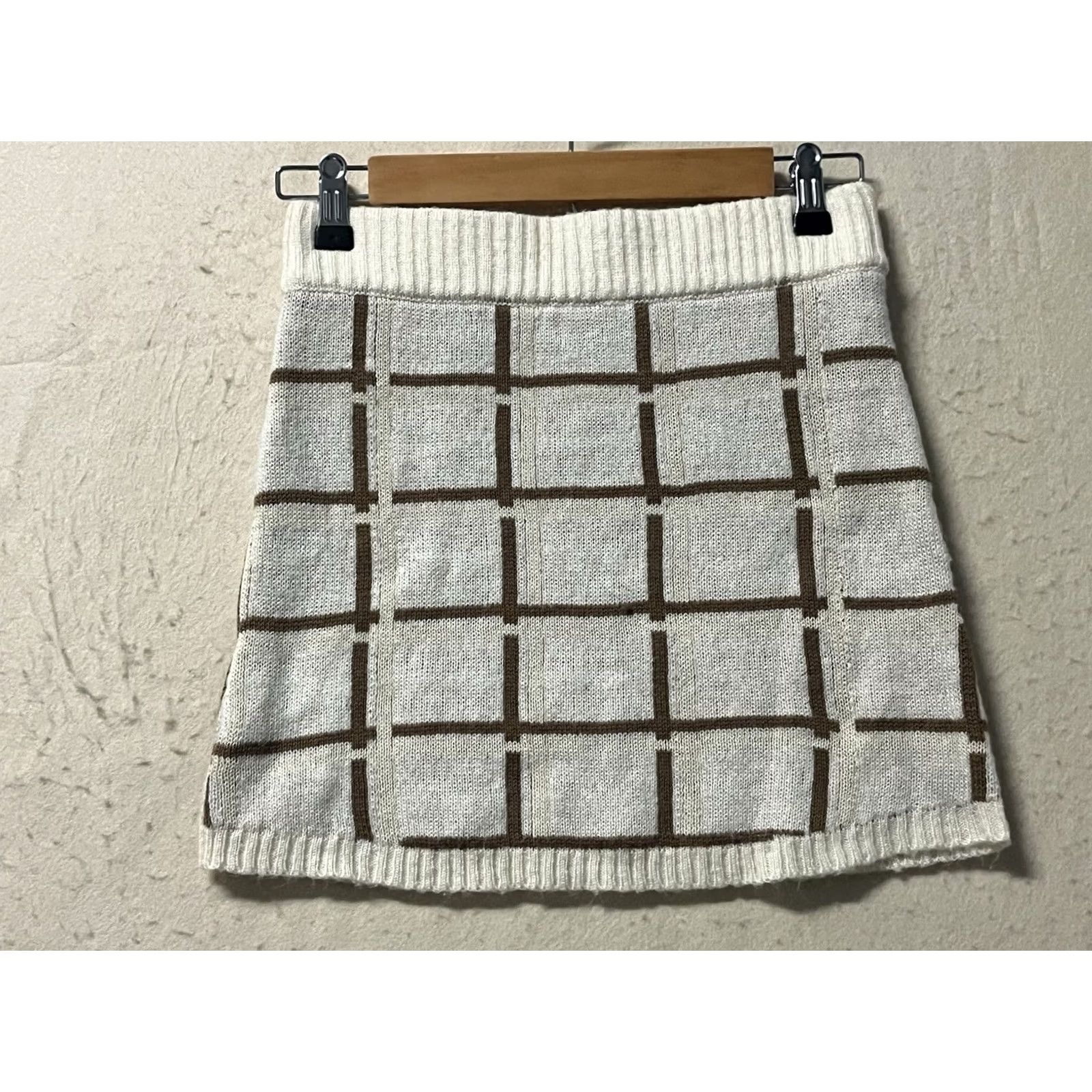 Vintage West Of Melrose Skirt A-Line Knit Short XS Womens White Windowpane Check Vintage: No Size 26" / US 2 / IT 38 - 2 Thumbnail