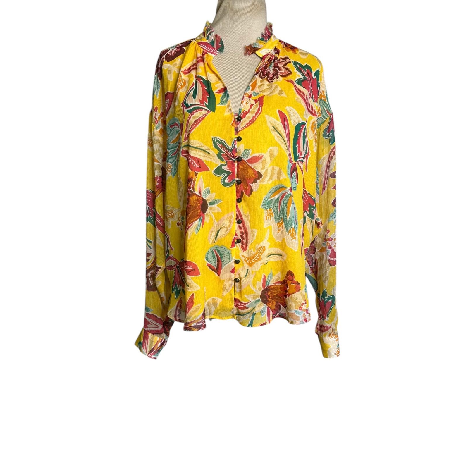 Anthropologie Pilcro yellow floral long sleeves blouse size 1X Size XL / US 12-14 / IT 48-50 - 16 Thumbnail