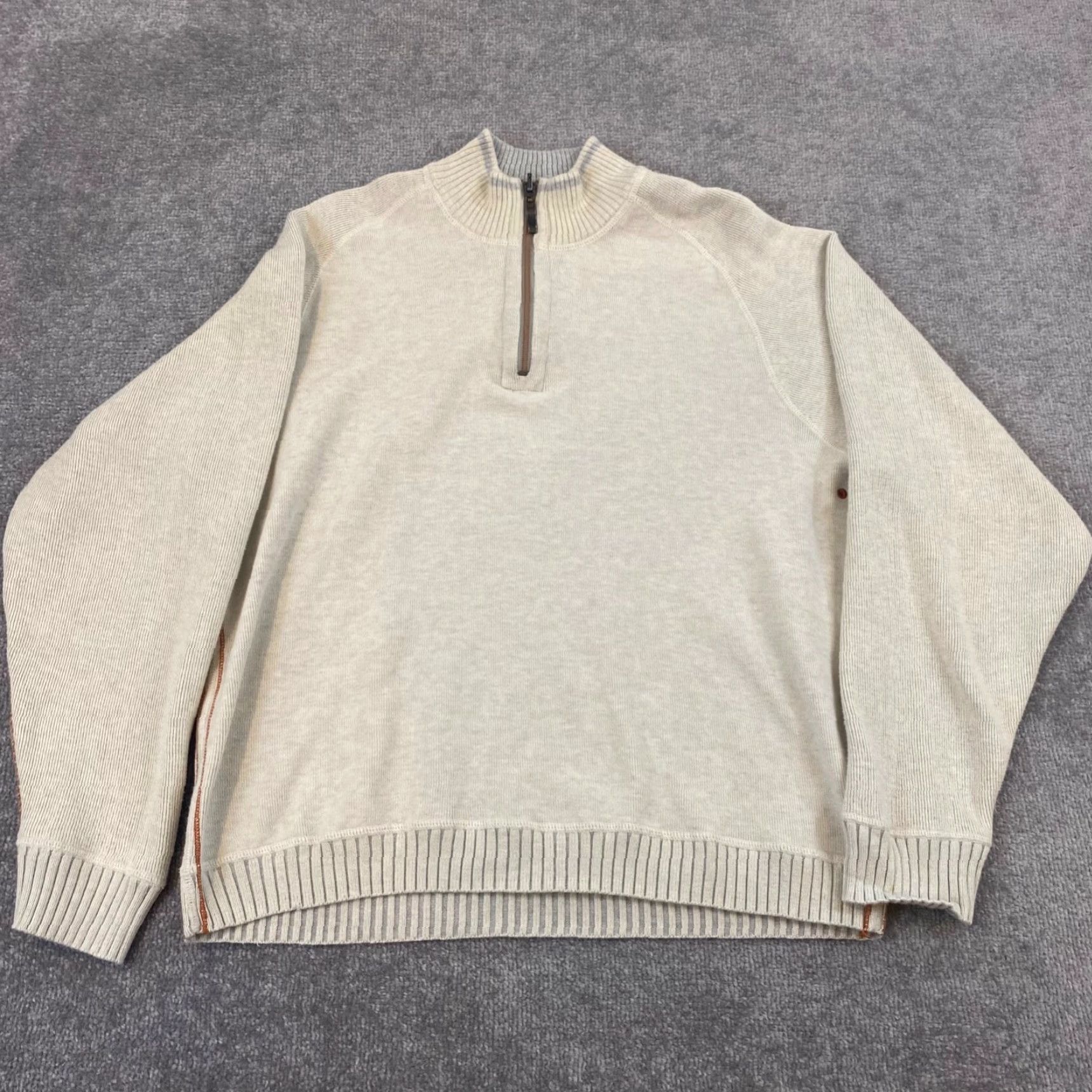 Tommy Bahama VINTAGE Tommy Bahama Sweater Mens M/L Cream Brown 1/4 Zip Pullover Swordfish Fish L/S Size US M / EU 48-50 / 2 - 3 Thumbnail
