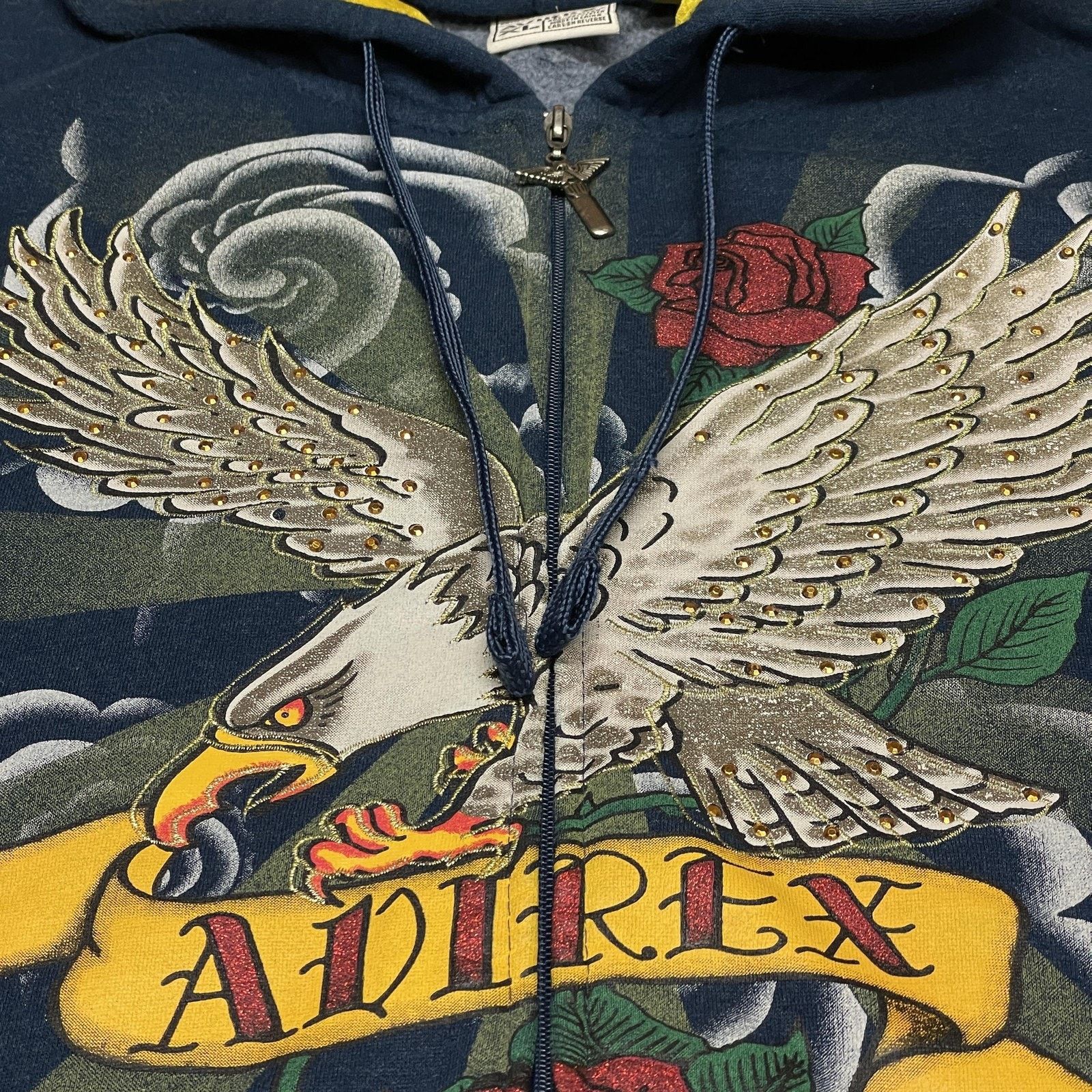 Avirex Avirex Hoodie Mens XL Blue Full Zip Graphic Eagle Rhinestone Size US XL / EU 56 / 4 - 4 Thumbnail
