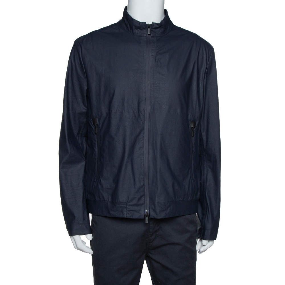 Armani Armani Collezioni Navy Waxed Coated Light Jacket Size US L / EU 52-54 / 3 - 14 Thumbnail