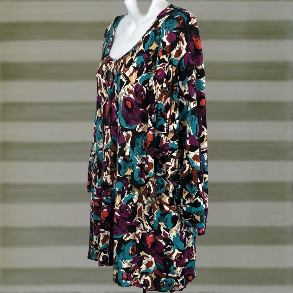 Vintage Lane Bryant Sweater Womens 22/24 Purple Teal Abstract Geo button sleeve Artsy Size 3XL / US 20-22 - 1 Thumbnail