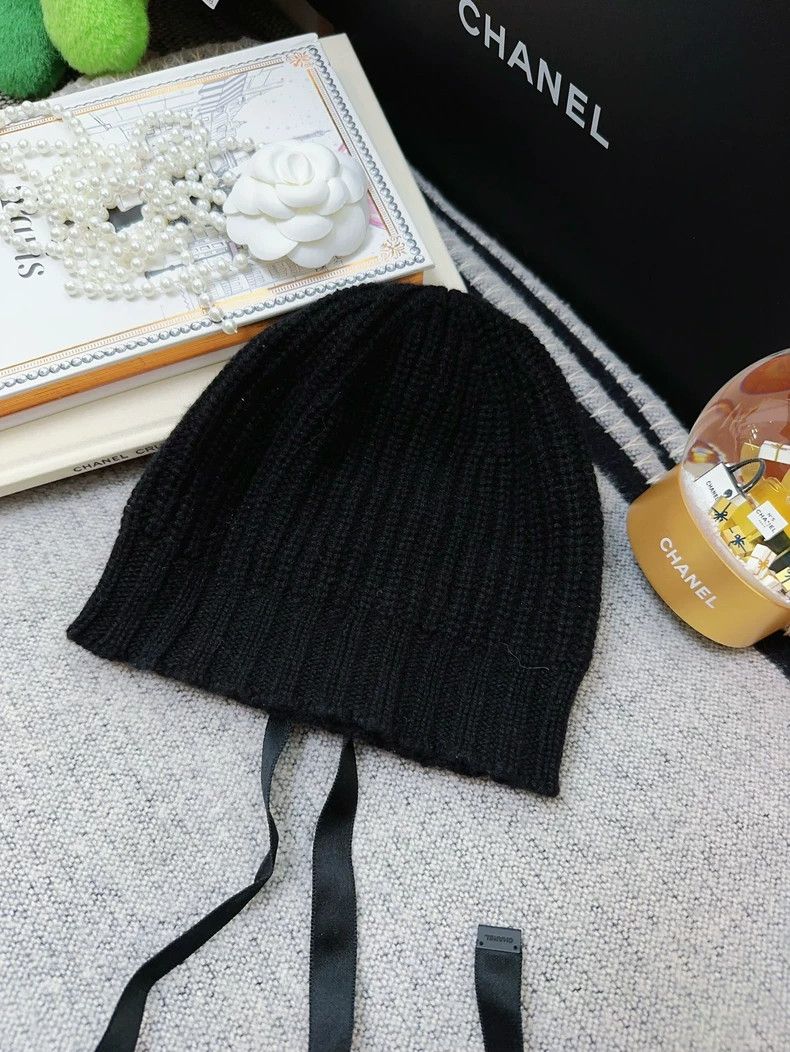 Chanel Chanel 24B popular black bow cashmere knitted cold hat Size ONE SIZE - 3 Thumbnail