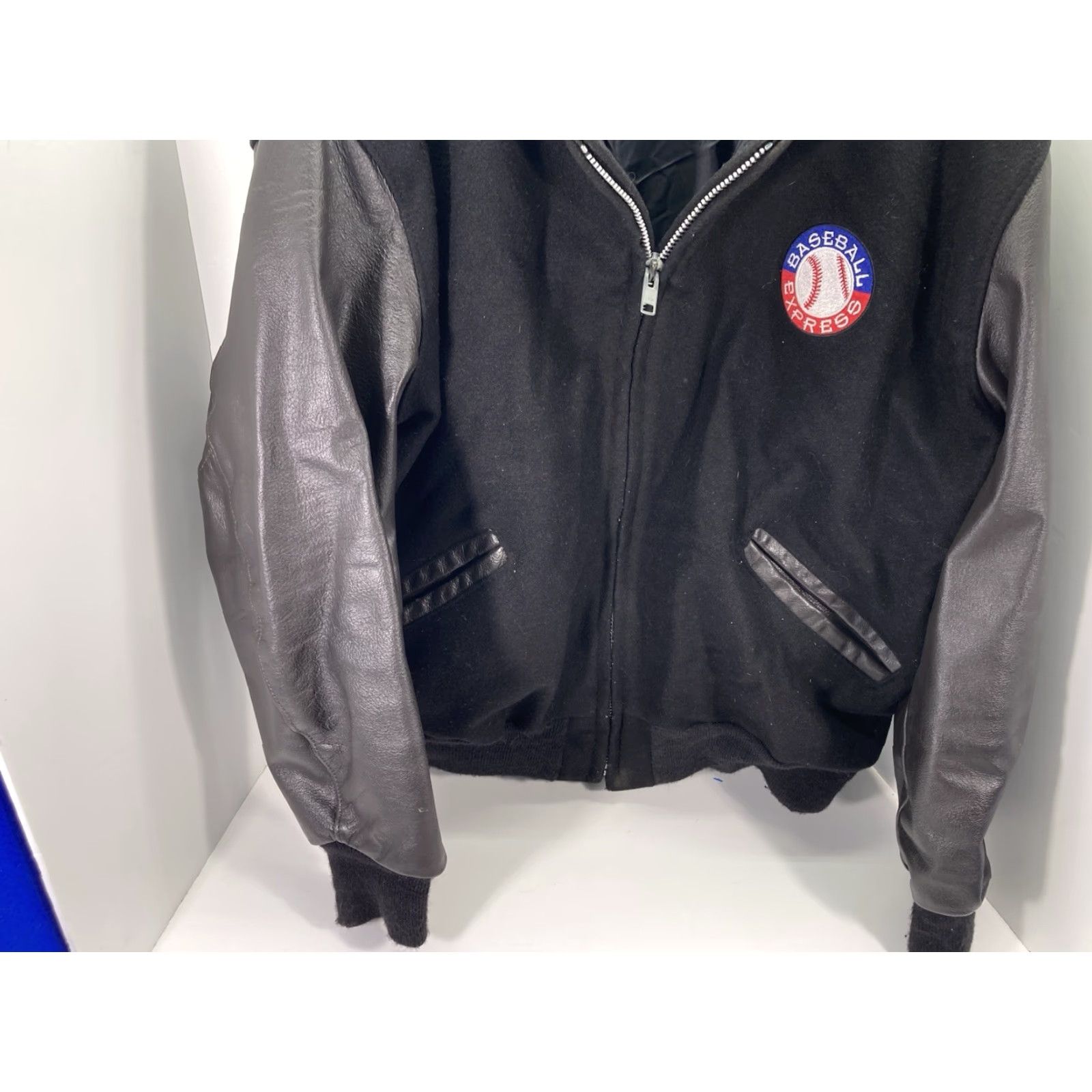 Express VINTAGE DeLong Baseball Express Varsity Jacket Men XL Black Wool Leather Full Zip VTG Size US XL / EU 56 / 4 - 3 Thumbnail