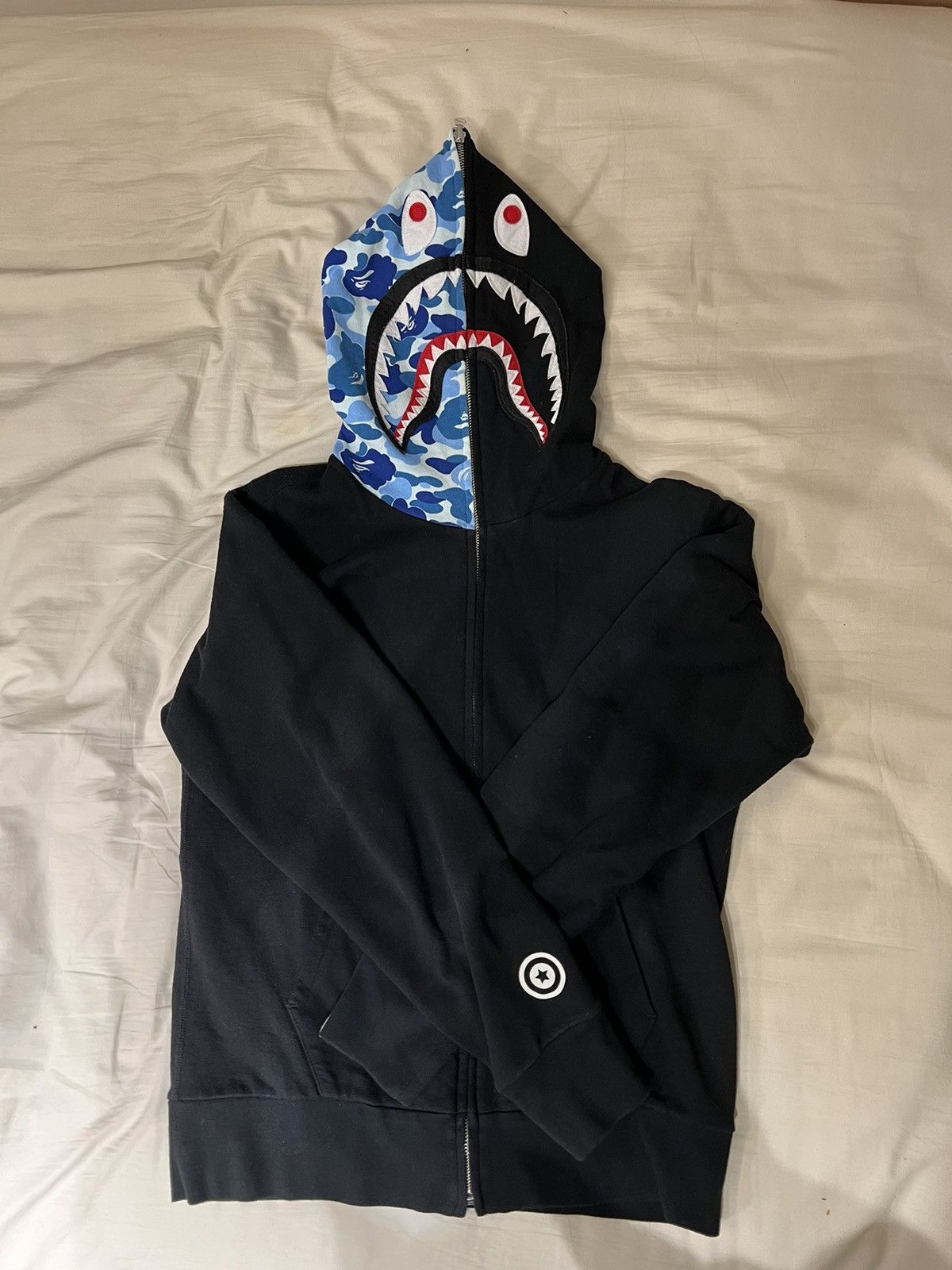 image of Bape Abc Camo Shark Reversible Full Zip Hoodie in Black, Men's (Size Small)