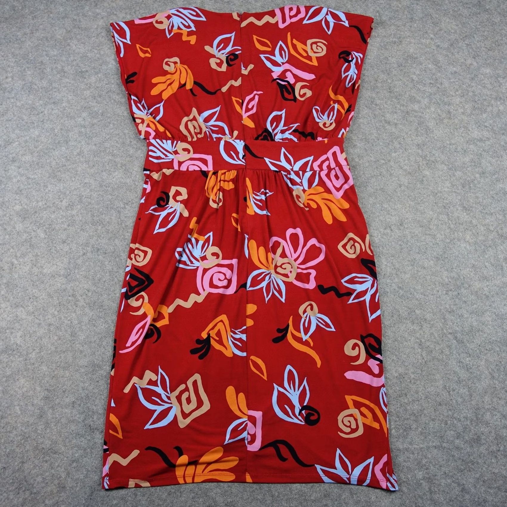 Donna Morgan Donna Morgan Dress Womens 14 Red Floral V Neck Pleated Sheath Midi Jersey Ruched Size XL / US 12-14 / IT 48-50 - 7 Thumbnail